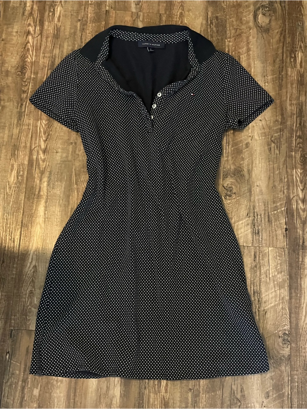 Tommy Hilfiger Black and White Polka Dot Polo Midi Dress